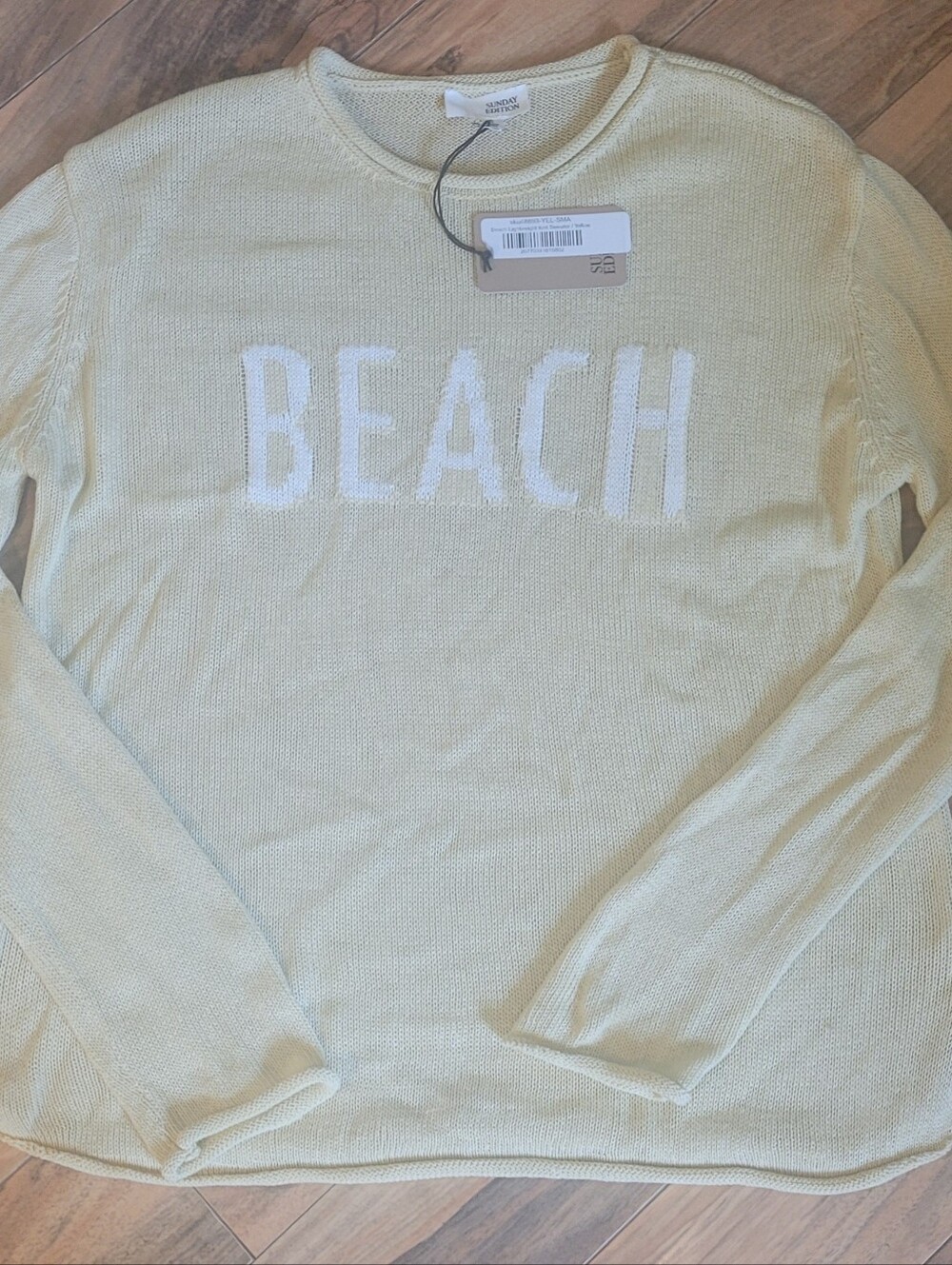 BEACH Graphic Lightweight Sweater by Sunday Edition, NWT, S, Pale Yellow🌞🏖🤍💛
